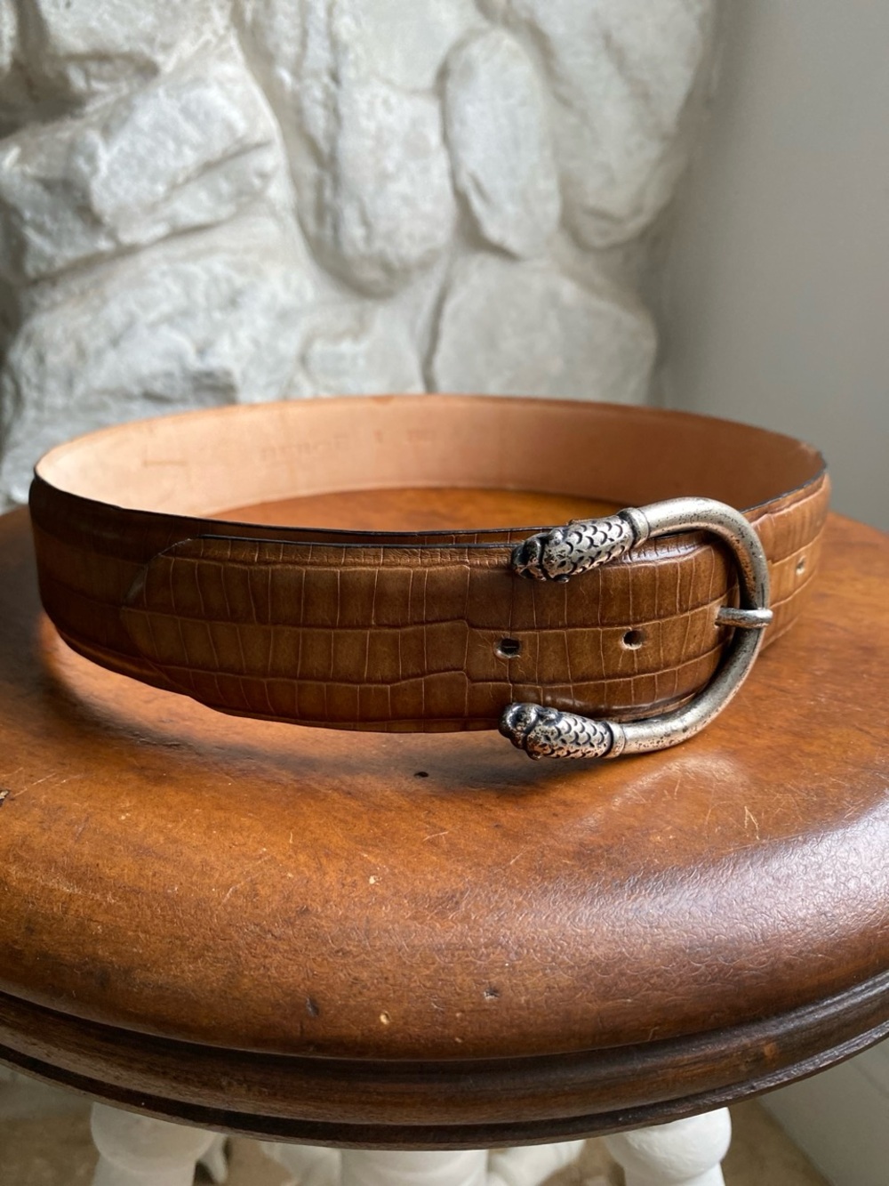 Vintage 90s BERGĒ Italian Leather belt with Creature Buckle
